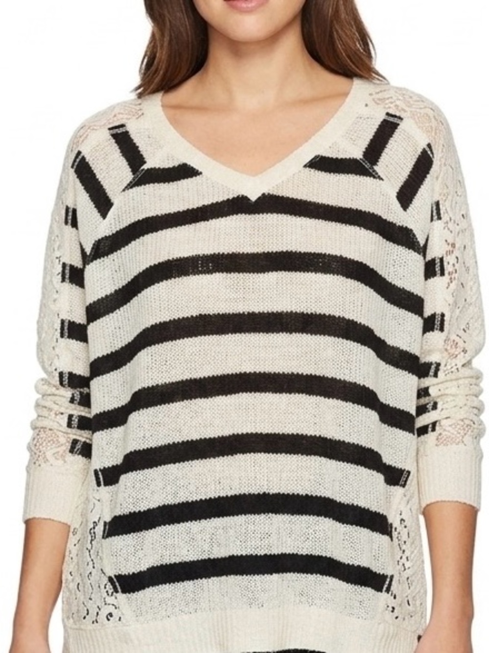 Free People We The Free Fluffy Lou Swit Boho Crochet Striped Sweater M
